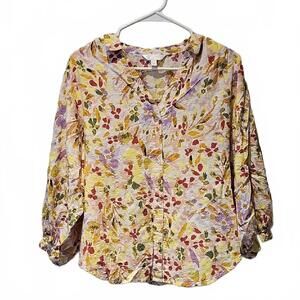 LC Lauren Conrad Cream 3/4 Sleeve Blouse with Peter Pan Collar Size L